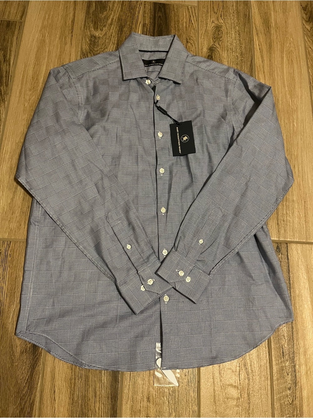 Hart Schaffner Marx Blue Micro-Check Dress Shirt NWT